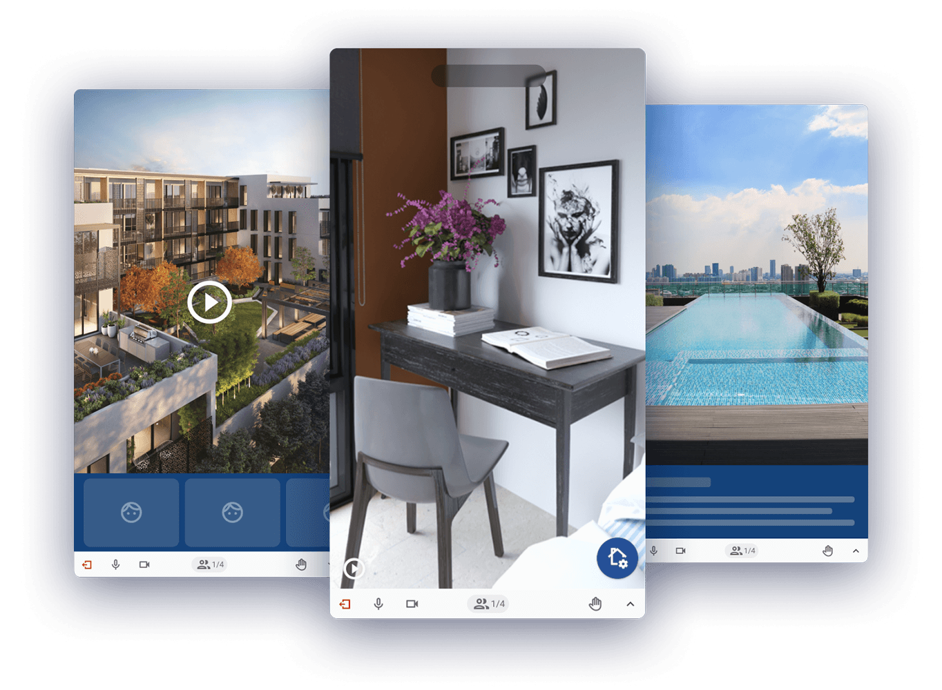 3 mobiles screens with different OpenHUM views